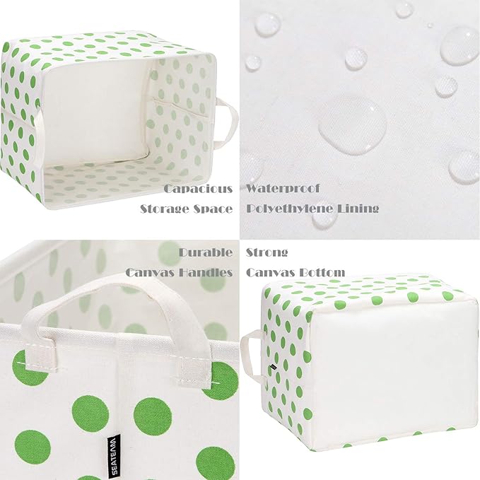 Sea Team Collapsible Canvas Fabric Storage Basket with Handles, Rectangle Waterproof Storage Bin, Box, Cube, Foldable Shelf B