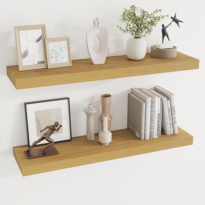 Dreamland 36 Inches Floating Shelves for Wall, 8 Inch Deep Floating Shelves Set of 2, Large Display & Storage Shelf, Wall She