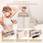 Dajasan Large Jewelry Box Organizer, Jewelry Storage Organizer with 3 Drawers, Huge Jewelry Box with Mirror for Women Girls, 