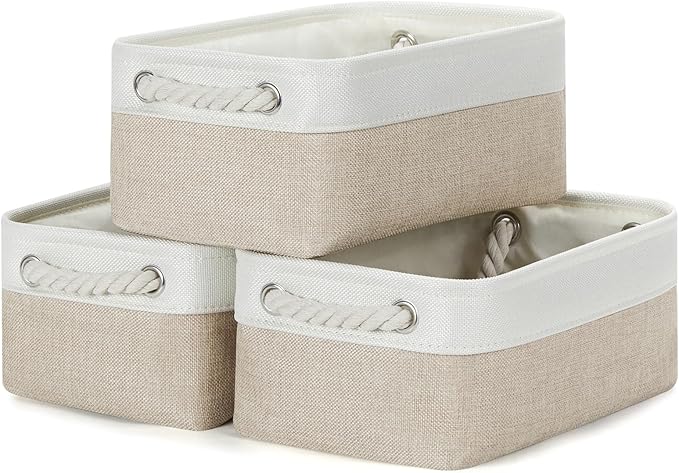 Bidtakay Small Baskets Fabric Storage Baskets for Organizing 3-Pack 12x8x5 Inch Collapsible Storage Bins for Shelves Canvas B