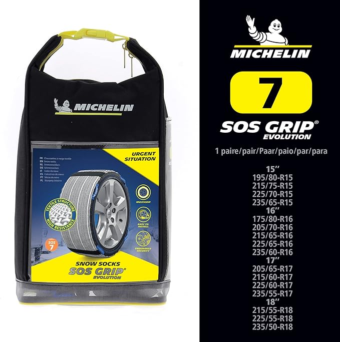 MICHELIN SOS Grip Evolution 7 Textile Snow Socks, Emergency Snow Chains for Cars, Quick and Easy Assembly, Perfect Hold on Sn