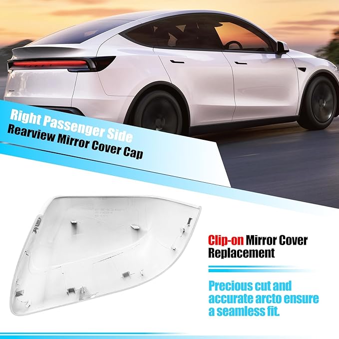 Jaronx Compatible with Tesla Model Y Mirror Cover Replacement Juniper 2025 2026, Right Passenger Side Clip-on Rear View Mirror Cover Cap for Model Y Juniper Accessories 1963539-D0-B (Pearl White)