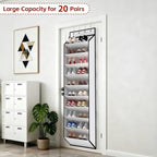KEEPJOY 10 Tiers White Over Door Shoe Organizer Storage, Hanging Shoe Holder for Door with Large Deep Pockets, Fit 20-30 Pair