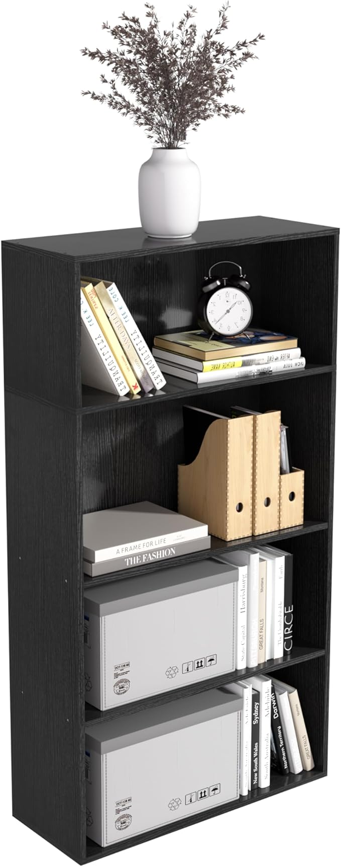 4 Tier Book Shelf, 4 Cube Storage Organizer,4 Tier Low Bookcase Storage Display Organizer, 44 Inch Versatile Cubes Shelf and 