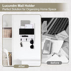 Key and Mail Holder for Wall, Key Holder with Chalkboard and Long Storage Box, Key Hanger with 3 Sturdy Hooks for Coat, Dog L