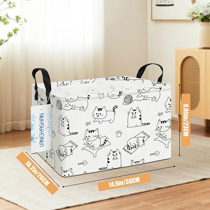 LANGYASHAN Rectangular Storage Bin Collapse Canvas Fabric Cartoon Storage Basket with Handles for Organizing Home Kitchen Boy