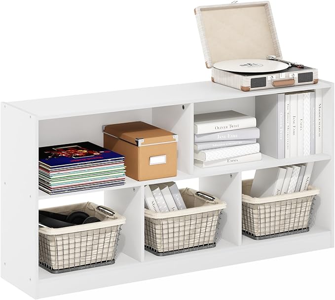 Furinno DALY Book Shelf, 5-Cube Bookshelf, Horizontal Cube Storage Organizer Bookcase, 10.9 x 47.2 x 23.6, for Living Room, B