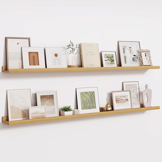 Fun Memories Long Wall Shelves Set of 2-60 Inch Floating Shelves for Wall - Picture Ledge Shelf with Lip for Storage - Wall -