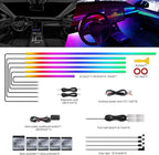 Dreamcolor Acrylic Interior Car LED Strip Light with Wireless APP, RGB 14 in 1 with 175 inches 593 Neon Car Ambient Lighting Kits, Dual Zone Music Sync LEDs Fiber Optic Strip Neon Lights for Car