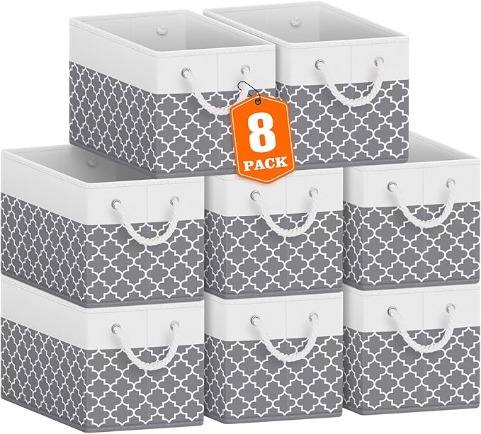Fab totes Storage Bins [8-Pack], Foldable Storage Baskets for Organizing Toys, Books, Shelves, Closet, Large Storage Box with