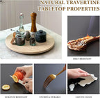 Koville 16'' Beige Marble Lazy Susan Travertine Turntable for Kitchen Dinning, Marble Lazy Susans Organizer for Cabinet, Serv
