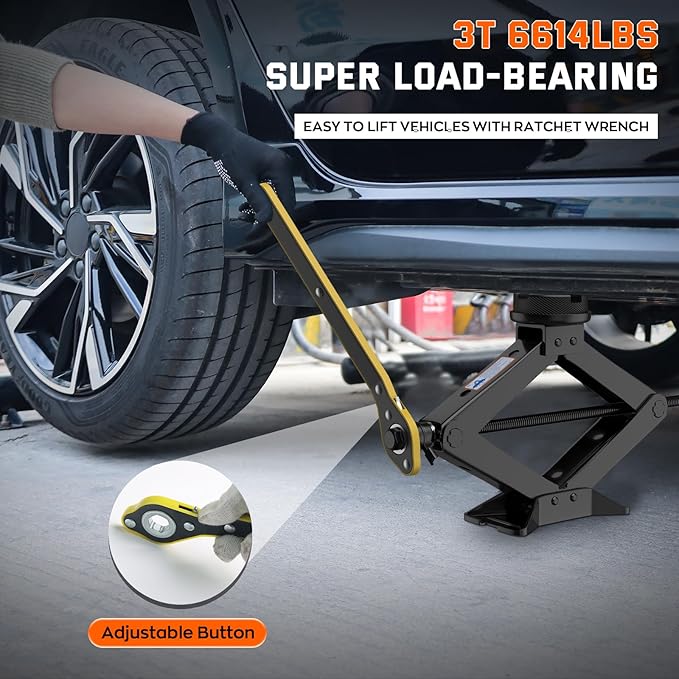 Scissor Jack 3 Ton, 4.1"-18.3" Lifting Car Jack, Heavy Duty Car Jack Kit, Portable Tire Changing kit with Lug Wrench, Tire Ja