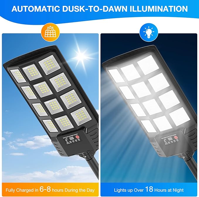 Solar Street Lights Outdoor Waterproof,6500K 320° Wide Angle Solar Flood Light, LED Parking Light with Motion Sensor and Remo