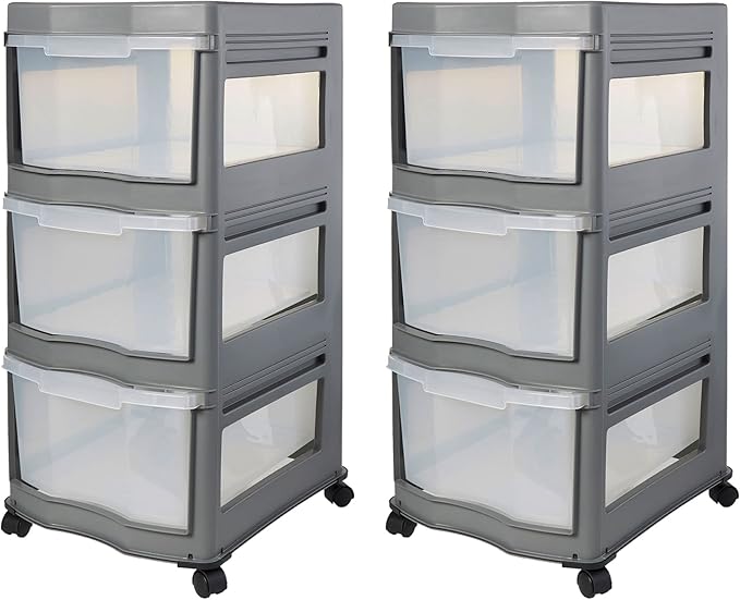 Life Story Classic 3 Shelf Storage Organizer Plastic Drawers, Gray (2 Pack)