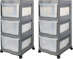 Life Story Classic 3 Shelf Storage Organizer Plastic Drawers, Gray (2 Pack)
