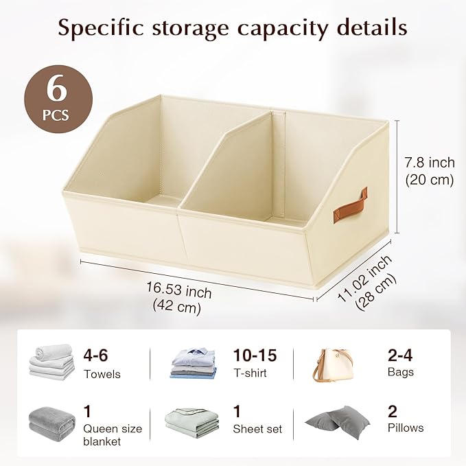 Homsorout Closet Organizers and Storage Bins - 6 Pack Collapsible Divided Trapezoidal Cube Storage Bins Baskets with Orange H