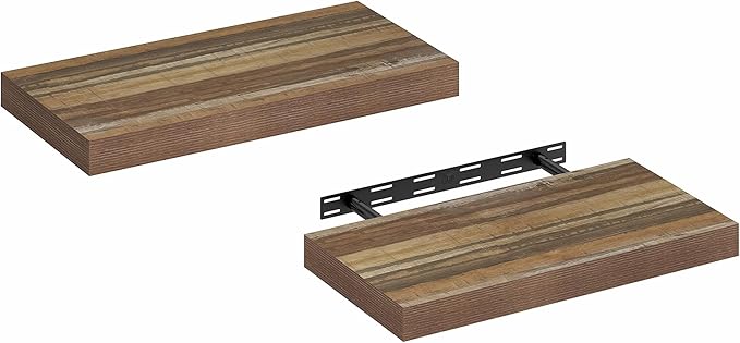 Furinno TANNA Floating Shelves for Wall Set of 2, 12 x 24 Wall Shelf, Wall Mounted Floating Shelf with Invisible Bracket, 2-i
