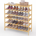 Smiry Long Bamboo Shoe Rack 6-Tier, Stackable Wooden Shoe Organizer for Entryway & Closet, Free Standing Wood Shoe Storage Sh