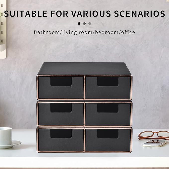Linen Leather Desk Organizer with Drawers－Mini Desktop Drawer Organizer Stackable + Stackable Organizer Drawer PU Leather Cla
