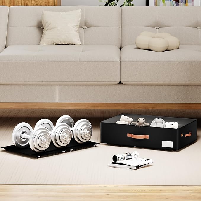 Underbed Storage With Wheels,Large Capacity 7.5 inches Height Storage Bins,Rolling Underbed Shoe Storage Containers,dorm Stor