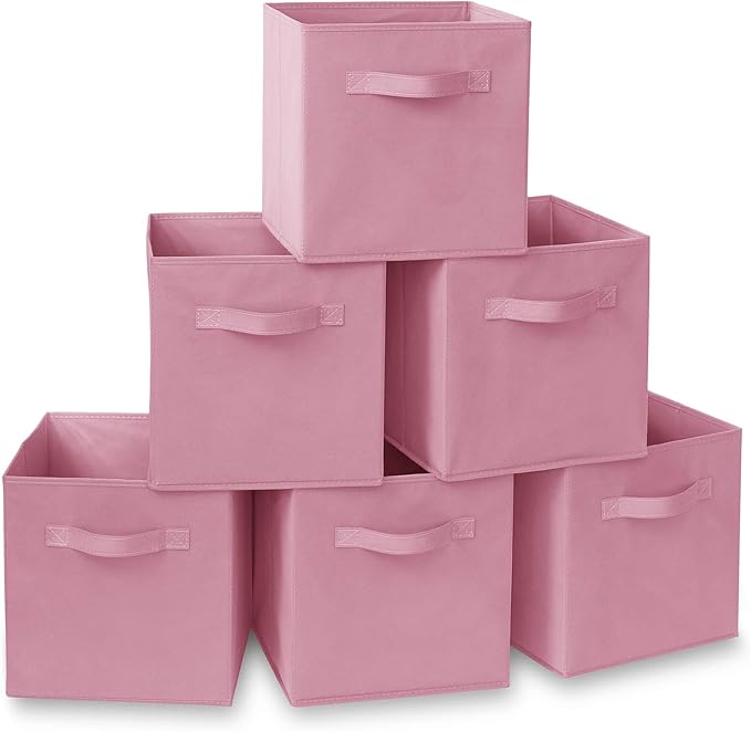 Casafield Set of 6 Collapsible Fabric Cube Storage Bins, Light Pink - 11" Foldable Cloth Baskets for Shelves, Cubby Organizer