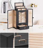 Homde Jewelry Organizer with Transparent Window Necklace Hooks Gift for Women Jewelry Box Display Case for Necklaces Rings Ea