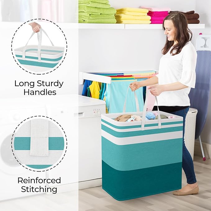 StorageRight Large Collapsible Laundry Basket Hamper with Easy Carry Handles，Freestanding Clothes Hampers for Laundry, Bedroo