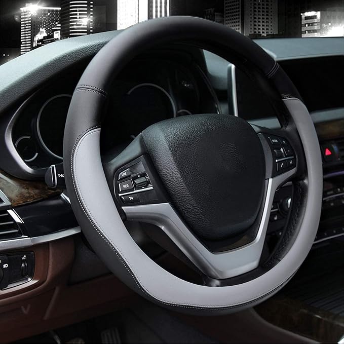 Valleycomfy Microfiber Leather Steering Wheel Cover Large-Size for F150 F250 F350 Ram 4Runner Tacoma Tundra Range Rover Model