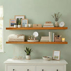 IEO Long Wooden Floating Shelves for Room Wall, Natural Wood Floating Shelves Wall Mounted Kitchen Shelf for Living Room, Bed