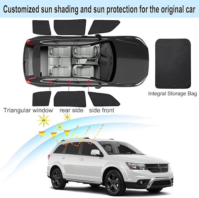 Front Side Half Window Shade Foldable Custom Fit for Do-dge Journey 2009-2020 Car Window Shades for Side Window Sun Shade UV Protection Heat Insulation for Camping Sleeping 6PCS