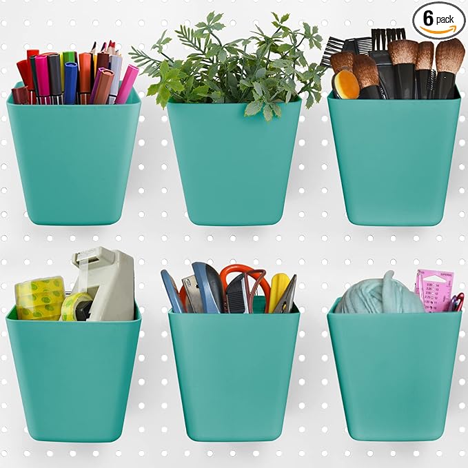 G.CORE Large Pegboard Cups Peg Board Storage Bin 6 Pack with Hooks, Square Box Shape Pegboard Cup Holder Accessories for Gara