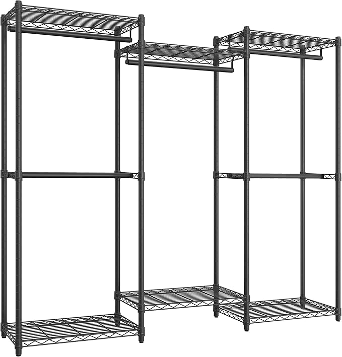 SONGMICS Heavy-Duty Clothes Rack, Garment Rack, Portable Closet, 68.7-Inch Wide Clothing Rack with Adjustable Mesh Shelves an