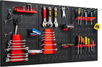Goplus Garage Pegboard Tool Organizer, 4ft Metal Pegboard Wall Organizer w/3 Pegboards, Drill Bit Rack, Wrench Rack, Hooks Ac