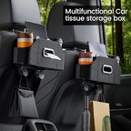7-in-1 Car Seat Organizer with Cup Holders, Trash Can, Tissue Dispenser & Hooks, Multifunctional Headrest Storage for Backseat, Travel Essentials for Family Car Trips (Black)