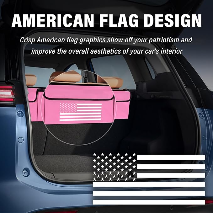Turcee Car Trunk Organizer,Large Capacity Car Storage Organizer with US Flag Design,Hanging Foldable Car Organizers and Storag