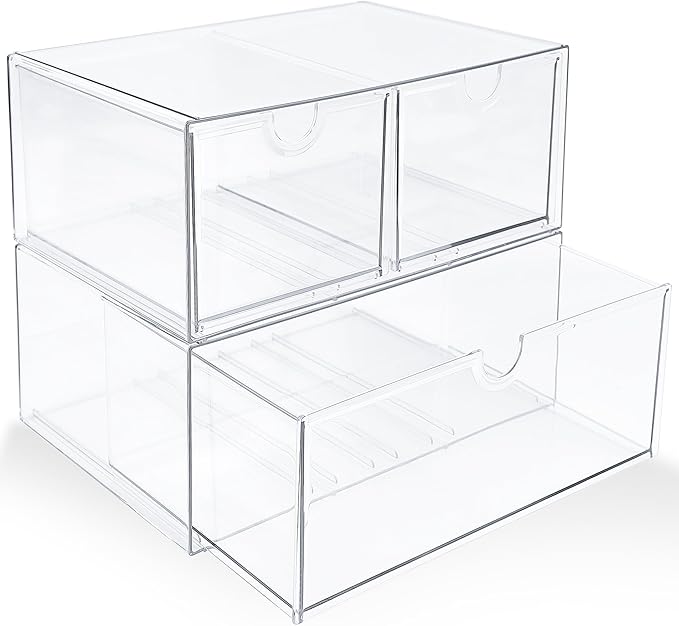 Prsildan Acrylic Drawer Makeup Organizer with 3 Drawers, Clear Stackable Storage for Baby Bottles, Craft, Jewelry & Hair Acce