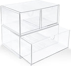 Prsildan Acrylic Drawer Makeup Organizer with 3 Drawers, Clear Stackable Storage for Baby Bottles, Craft, Jewelry & Hair Acce
