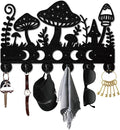 Mushroom Key Holder Black Key Holder Wall Mount 11.8 x 7.5 Inch Moon Phases Grass Wooden Keychain Hanger Organizer Rack with 