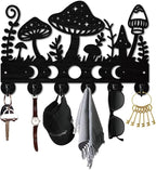 Mushroom Key Holder Black Key Holder Wall Mount 11.8 x 7.5 Inch Moon Phases Grass Wooden Keychain Hanger Organizer Rack with 