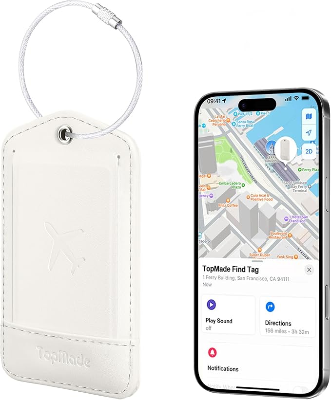TopMade Smart Luggage Tag with Find My, Premium Leather Luggage Tags for Suitcase, Travel Bags, Backpacks, Anti-Lost Suitcase