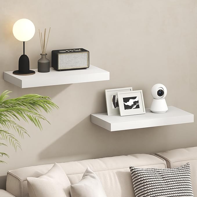 Furinno Tanna Floating Shelves for Wall Set of 2, 12 x 24 Wall Shelf, Wall Mounted Floating Shelf with Invisible Bracket, 2-i