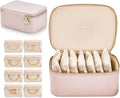VLANDO Travel Jewelry Box Organizer – Portable PU Leather Jewelry Case with 6/8/12 Zippered Pouches, Compact Storage for Earr