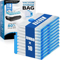 10 Jumbo Vacuum Storage Bags, Vacuum Seal Bags for Clothing Space Saver Compression Storage Bag with Hand Pump Extra Large fo