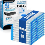 10 Jumbo Vacuum Storage Bags, Vacuum Seal Bags for Clothing Space Saver Compression Storage Bag with Hand Pump Extra Large fo