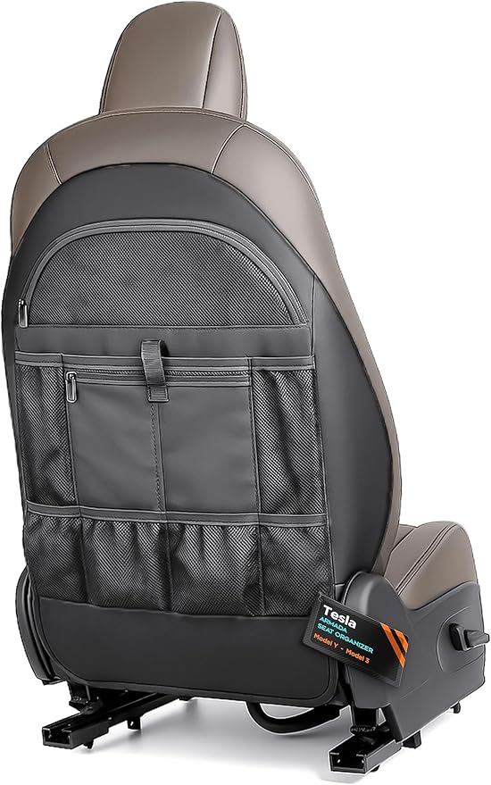 for Tesla Model Y/3 2017-2026 Custom Fitted Seat Back Kick Protector Organizer with Storage Pockets - Rear Passenger Organization for Kids with Zippered Accessories Slots (Black)