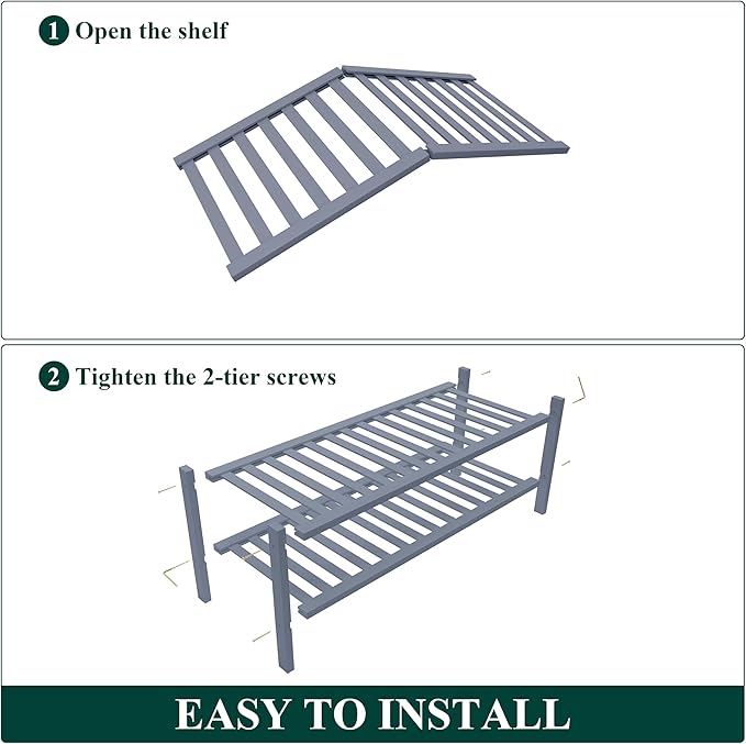 Smiry Bamboo Shoe Rack for Closet, 2 Tier Wooden Stackable Shoe Organizer, Free Standing Shoes Storage Shelf for Entryway, Fr