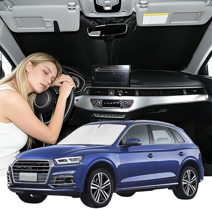 Windshield Sunshade for Audi Q5 2009-2017 Sun Shade Car Windshield Accessories Upgrade 4 Layers Blocks UV Rays Custom Fit Q5 240T Car Window Shades Front Windshield Keep Cool Foldable