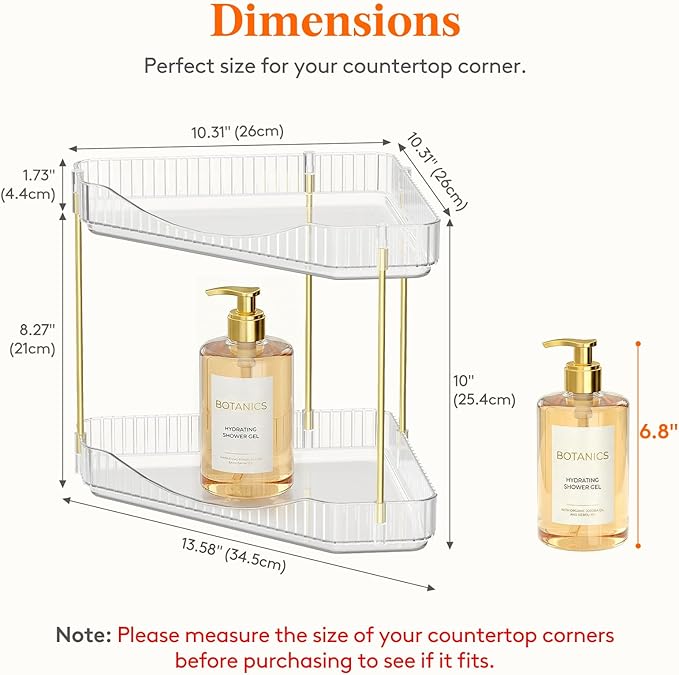 Lifewit 2-Tier Corner Bathroom Counter Organizer, Plastic Makeup Skincare Organizers Storage Countertop, Large Sink Cosmetic 