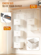 Closet Hanging Organizer with Drawers, 6 Tier Metal Closet Organizers and Storage with 4 Hanging Hooks 4 S-Hooks for Wardrobe
