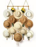 Macrame Hat Organizer Rack for Wall 15 Clips 31x66in Large Fedora Hat Hangers Display for Wide Brimmed Hat Holder Storage Boh